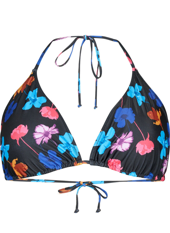 Triangel-Bikini-BH mit Muster, Schwarz, Packshot image number 0