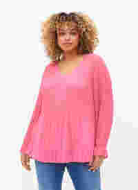 Plissee Bluse mit V-Ausschnitt, Hot Pink, Model