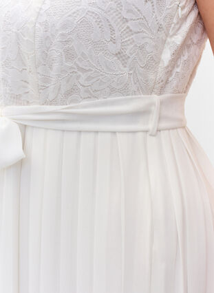 Ärmelloses Kleid mit Spitze und Falten, Star White, Model image number 3