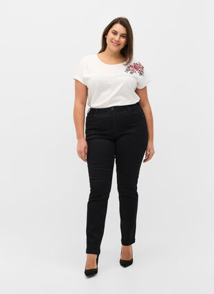 Kurzarm T-Shirt aus Baumwolle mit Stickerei, Warm Off-white, Model image number 2