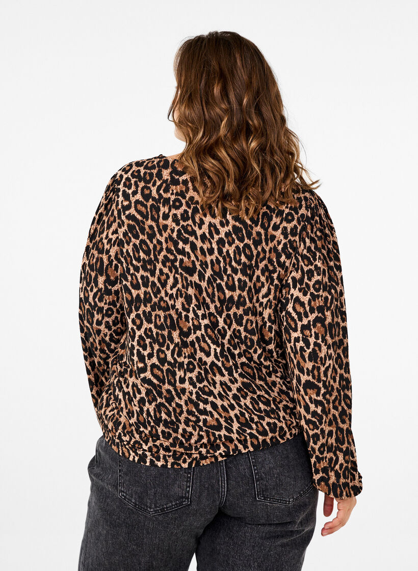 Bluse mit langen Ärmeln und Leopardenmuster, Braun, Model image number 2