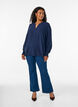 Bluse mit Smockb&uuml;ndchen und V-Ausschnitt, Blau, Model image number 1