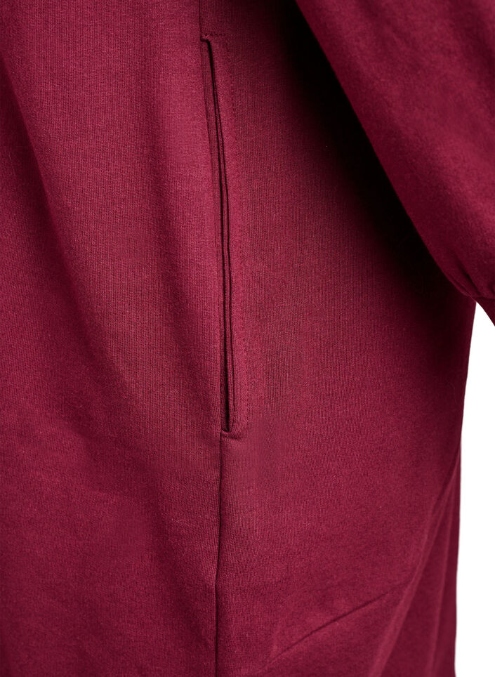 Lange Sweatjacke aus Baumwolle mit Kapuze, Dunkles Bordeaux, Packshot image number 3