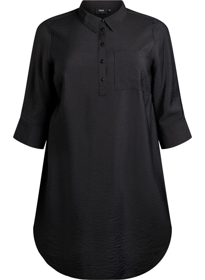 Kleid mit Kragen und Brusttasche, Schwarz, Packshot image number 0