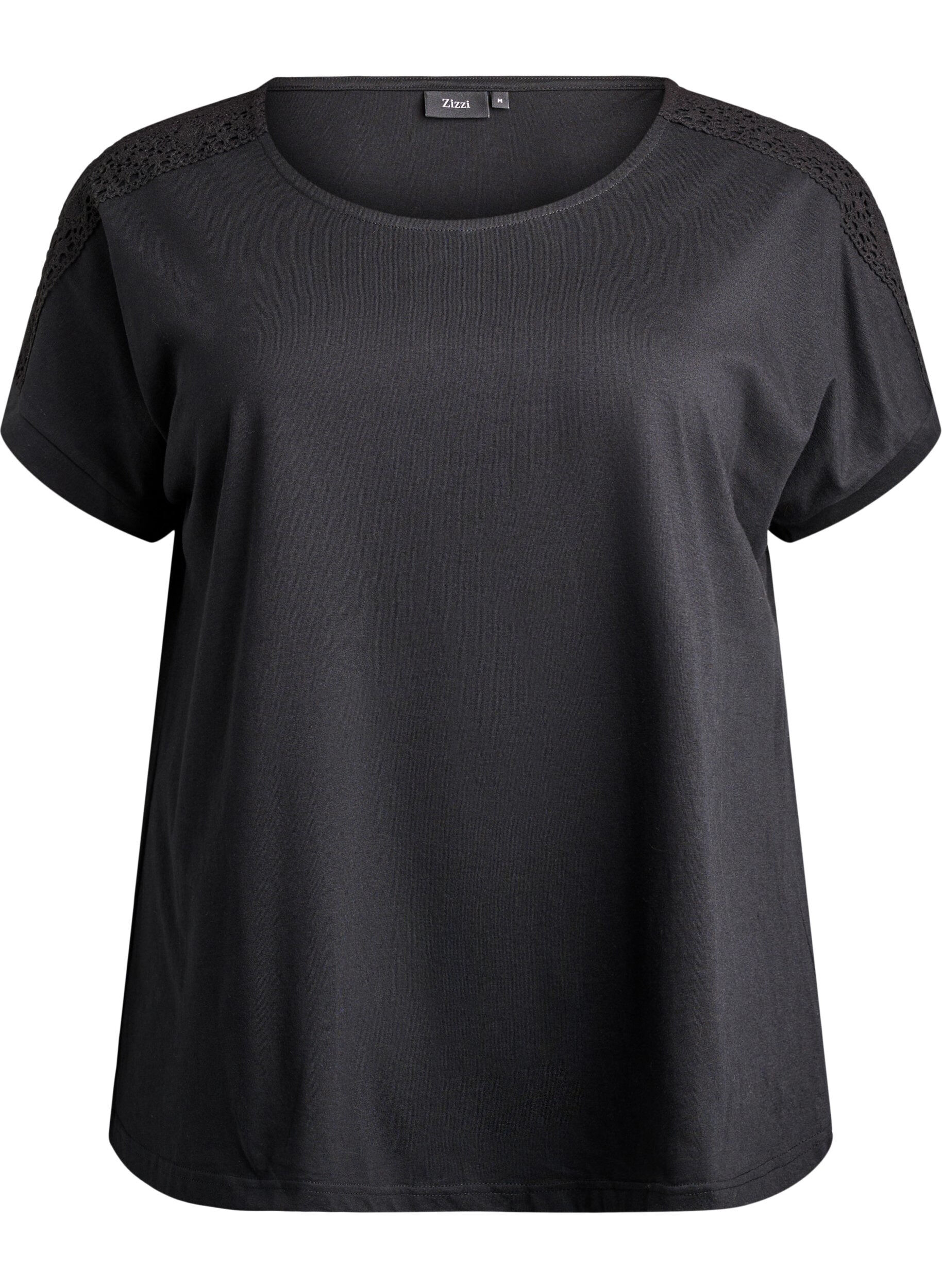 ZizziT-Shirt aus Baumwolle mit H&auml;keldetail, Schwarz, Packshot image number 0