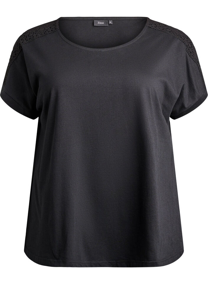 T-Shirt aus Baumwolle mit H&auml;keldetail, Schwarz, Packshot image number 0