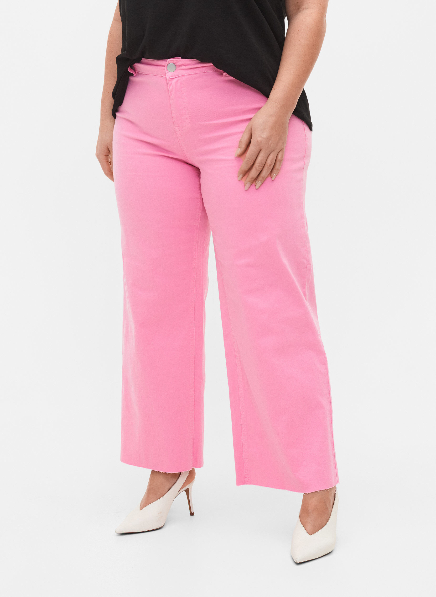 Zizzi Flared Jeans mit hoher Taille, Pink, Model image number 2