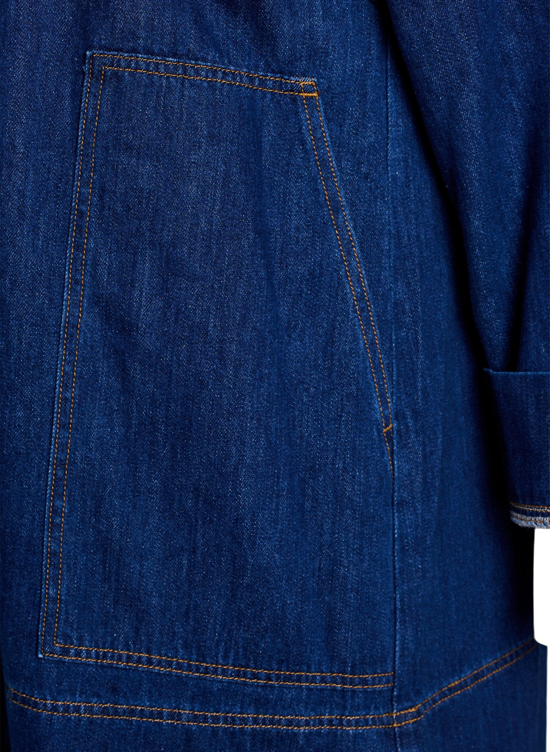 Zizzi Kurzes Jeanskleid mit Kragen und Knopfleiste, Blau, Packshot image number 3