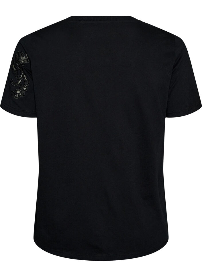 T-Shirt aus Baumwolle mit Spitzenapplikationen, Schwarz, Packshot image number 1