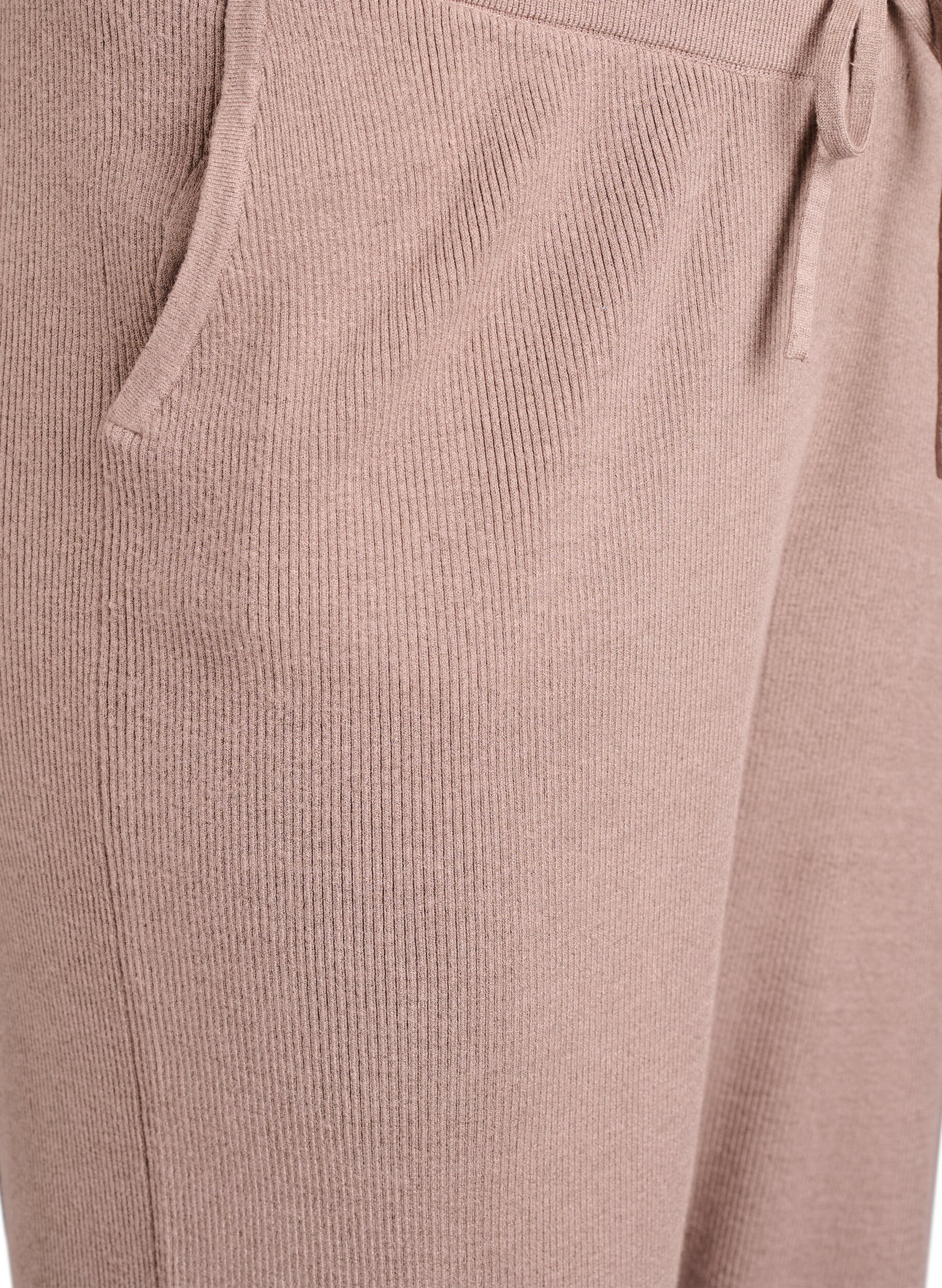 Zizzi Hoch taillierte Hose aus Rippstrick mit geradem Bein, Beige, Packshot image number 2
