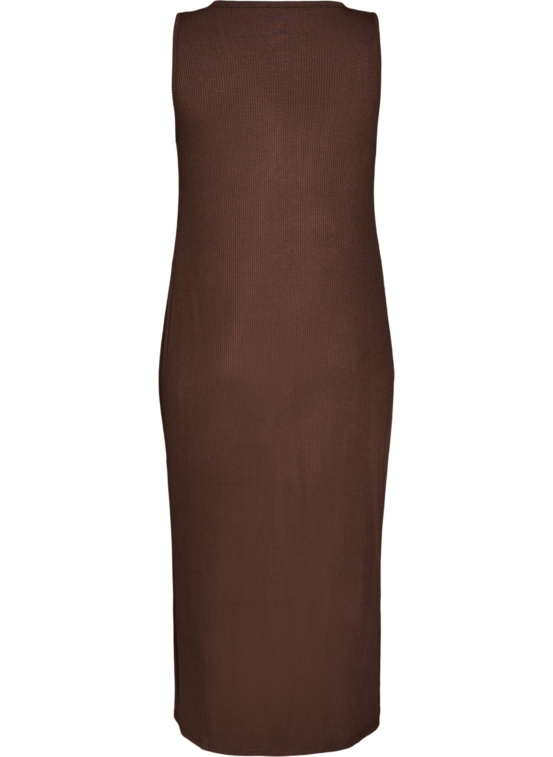Zizzi&Auml;rmelloses geripptes Kleid aus Viskose, Braun, Packshot image number 1