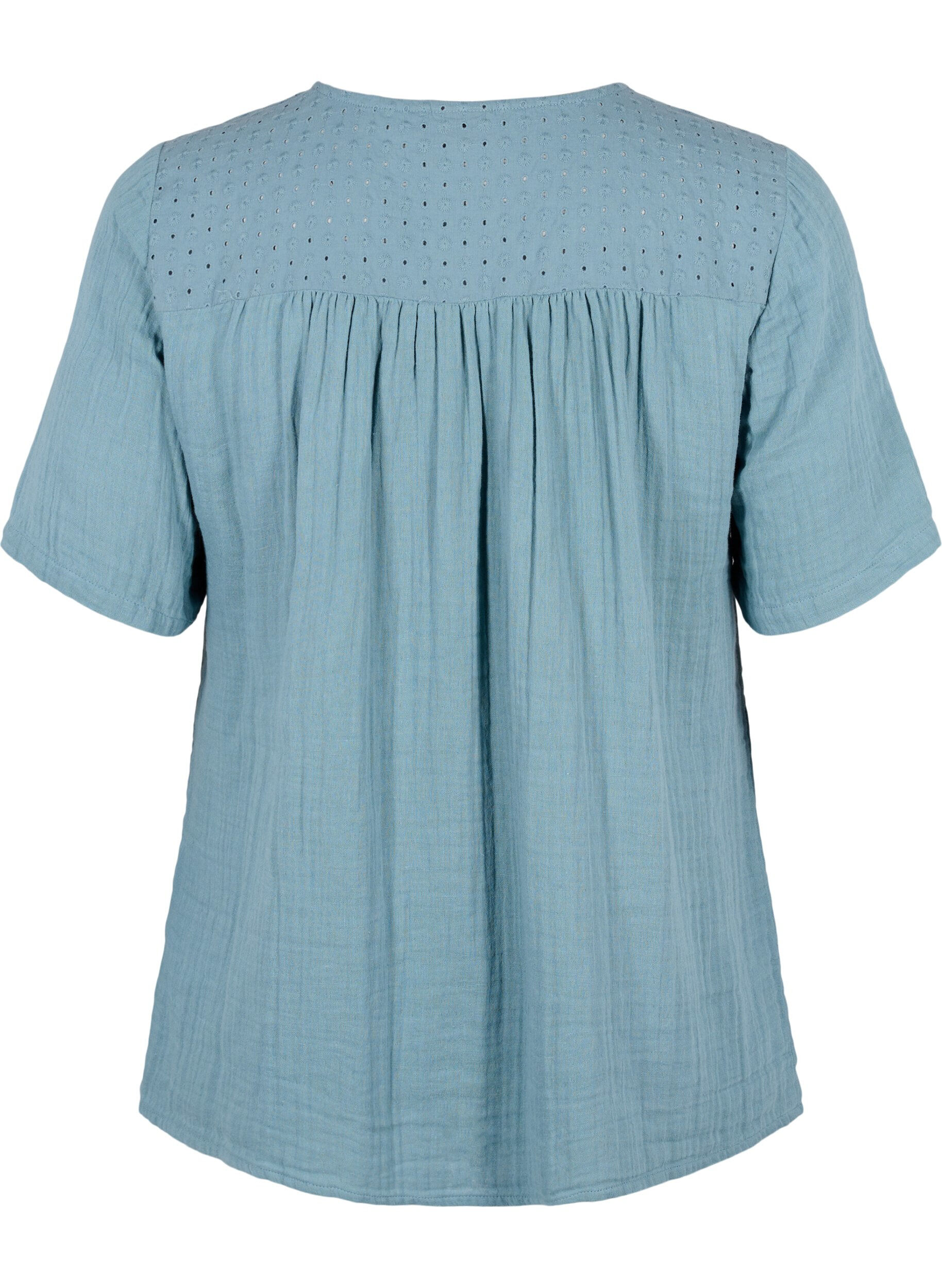 Zizzi Bluse aus Baumwolle mit Stickerei und kurzen &Auml;rmeln, Smoke Blue, Packshot image number 1