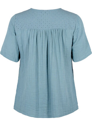 Bluse aus Baumwolle mit Stickerei und kurzen Ärmeln, Smoke Blue, Packshot image number 1