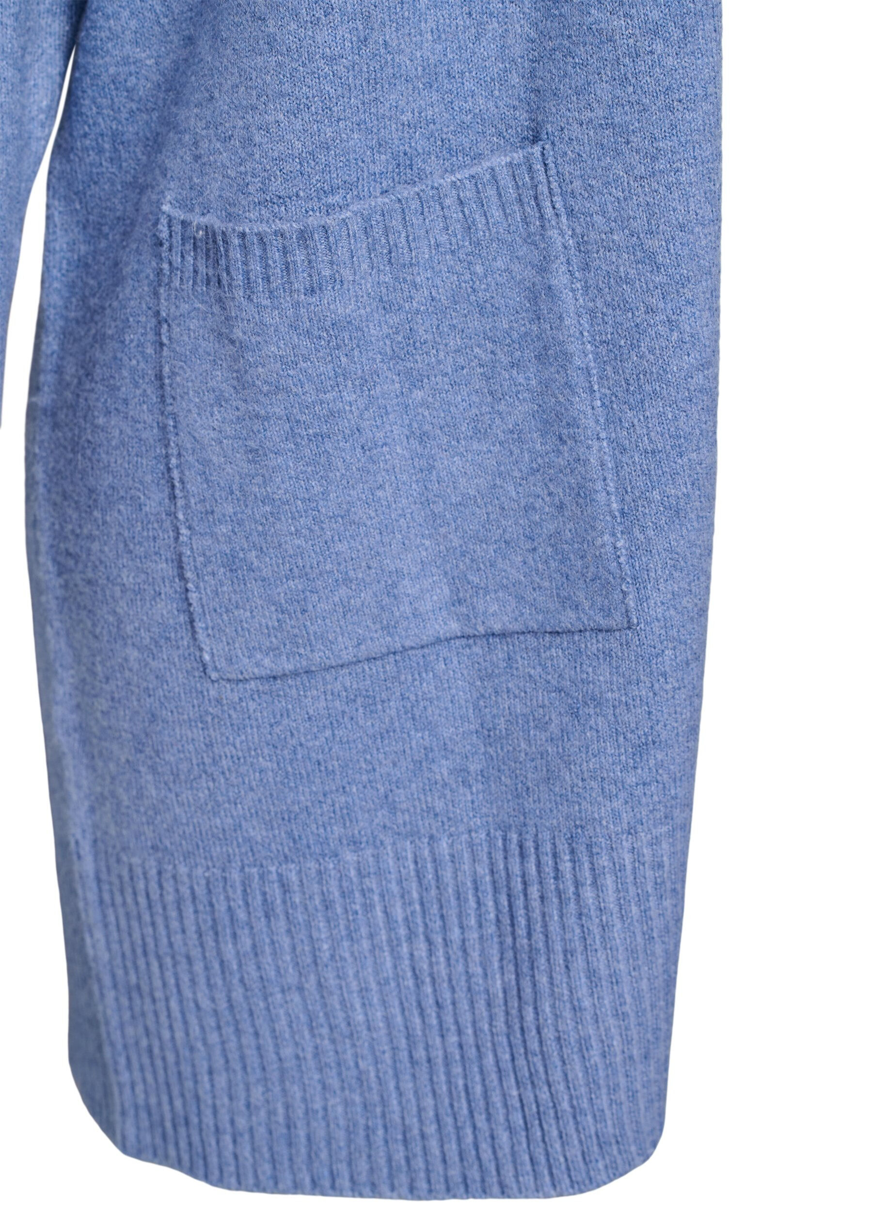 Zizzi Strickjacke mit Rippenstrick und Taschen, Blau, Packshot image number 3