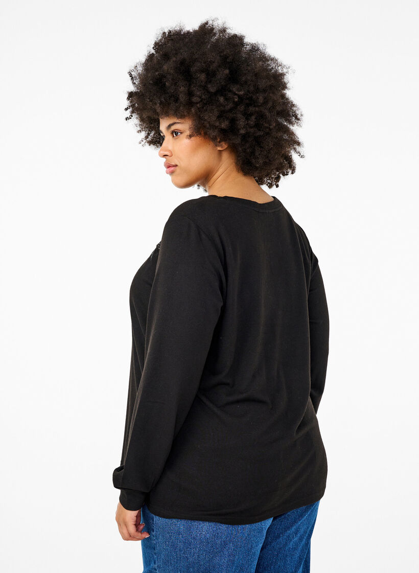 Bluse mit Stickerei und Strasssteinen, Black, Model image number 1