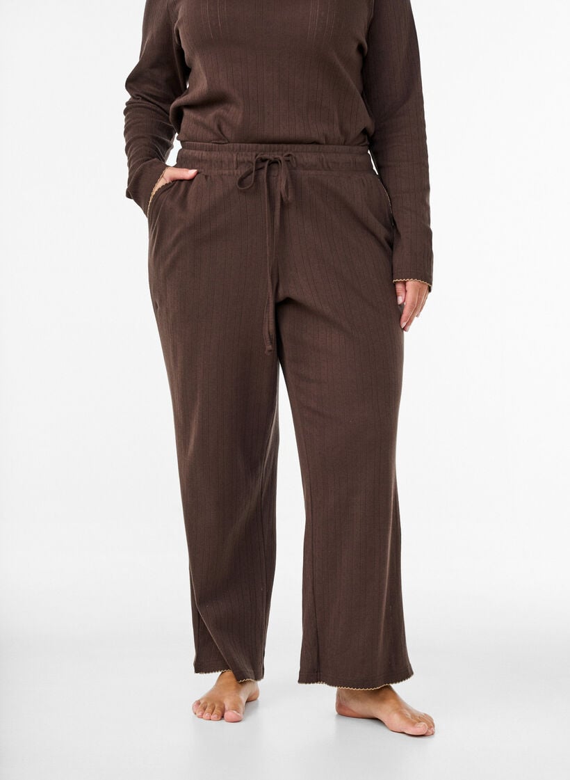 Pyjamahose aus Bio-Baumwolle mit Lochstickerei, Braun, Model image number 3