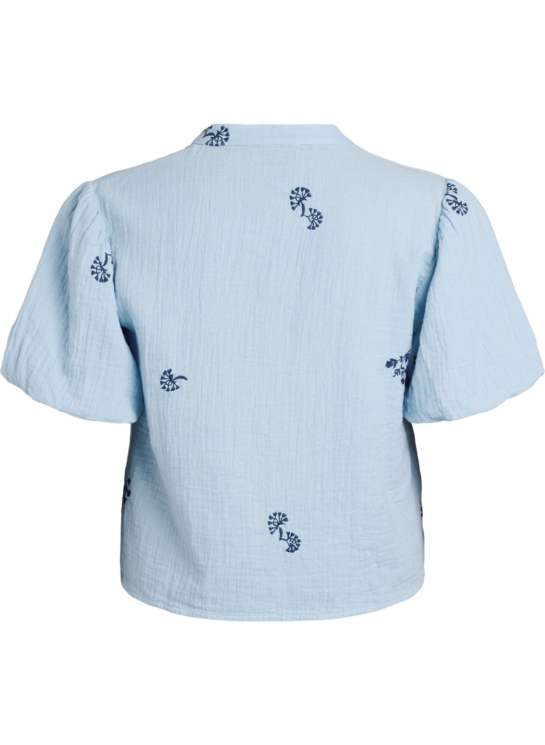 Zizzi Bluse aus Baumwoll-Musselin mit Ballon&auml;rmeln und Stickereidetails, Blau, Packshot image number 1