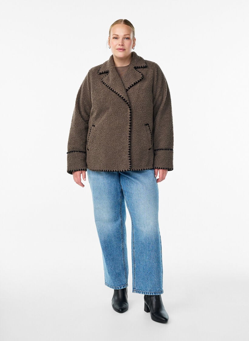 Teddyjacke mit Kontrastdetails, Braun, Model image number 1
