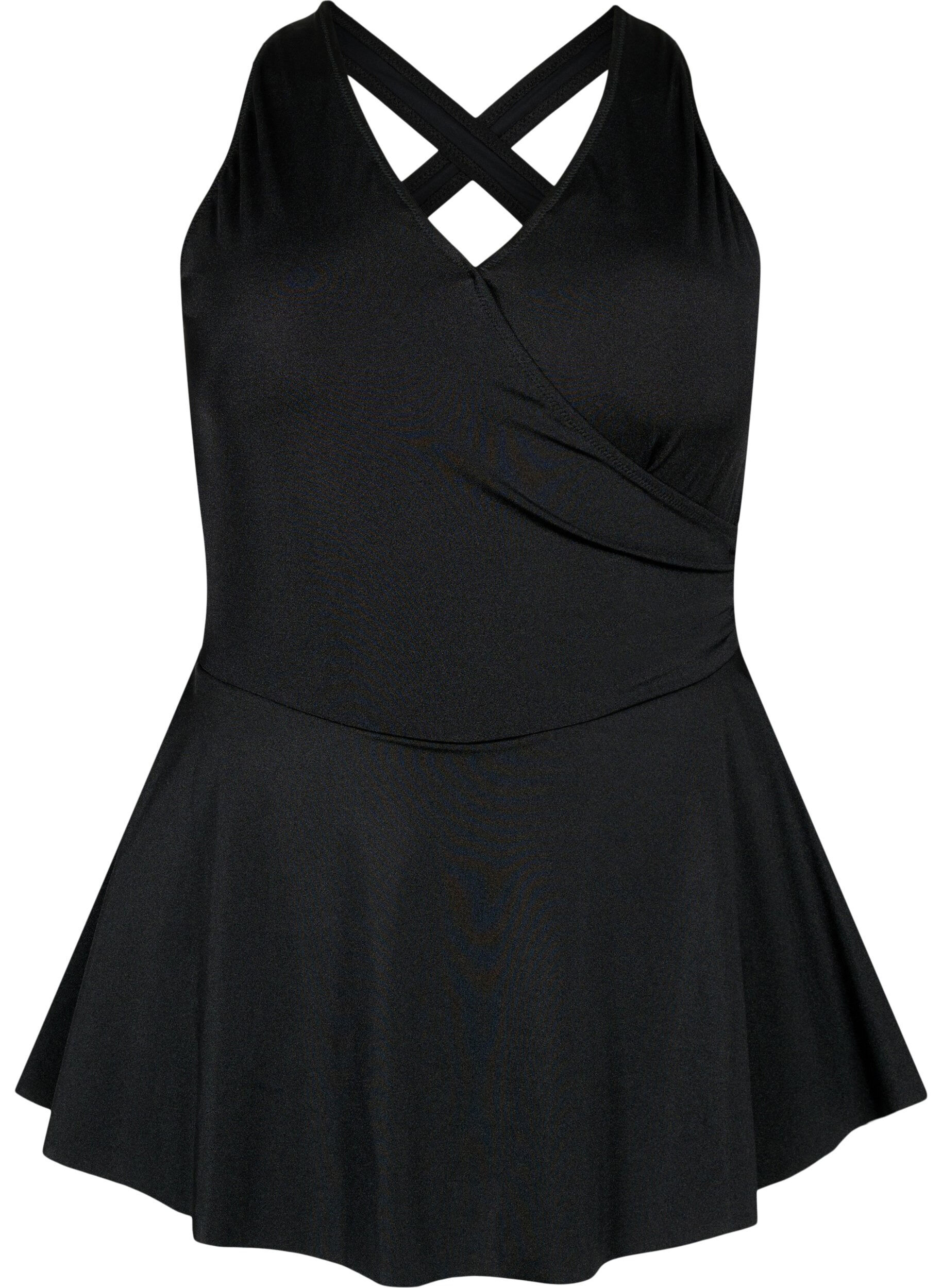 Zizzi Badekleid mit gekreuztem R&uuml;cken und Rock, Black, Packshot image number 0