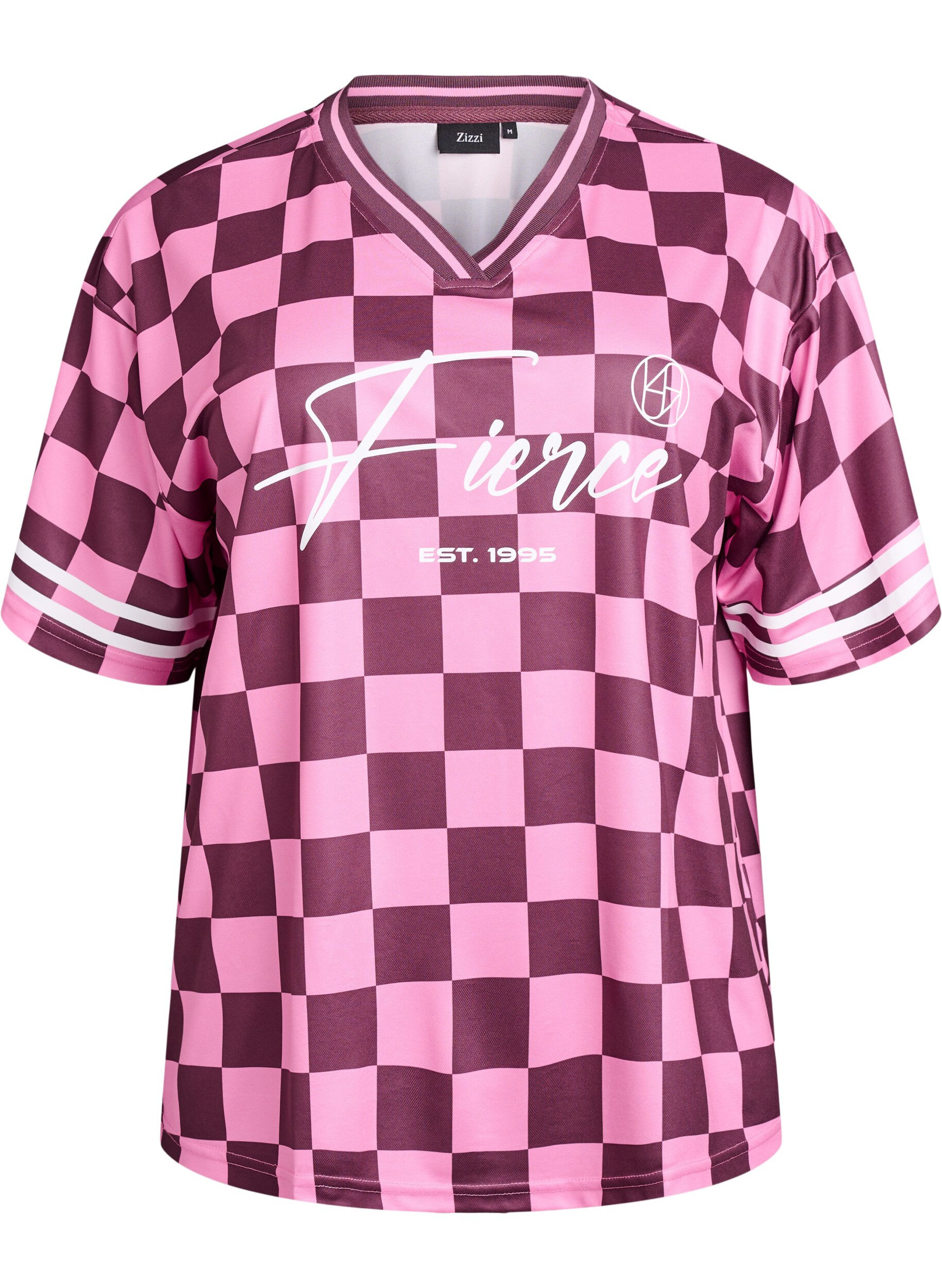 Sportliches T-Shirt mit Karomuster und Textaufdruck