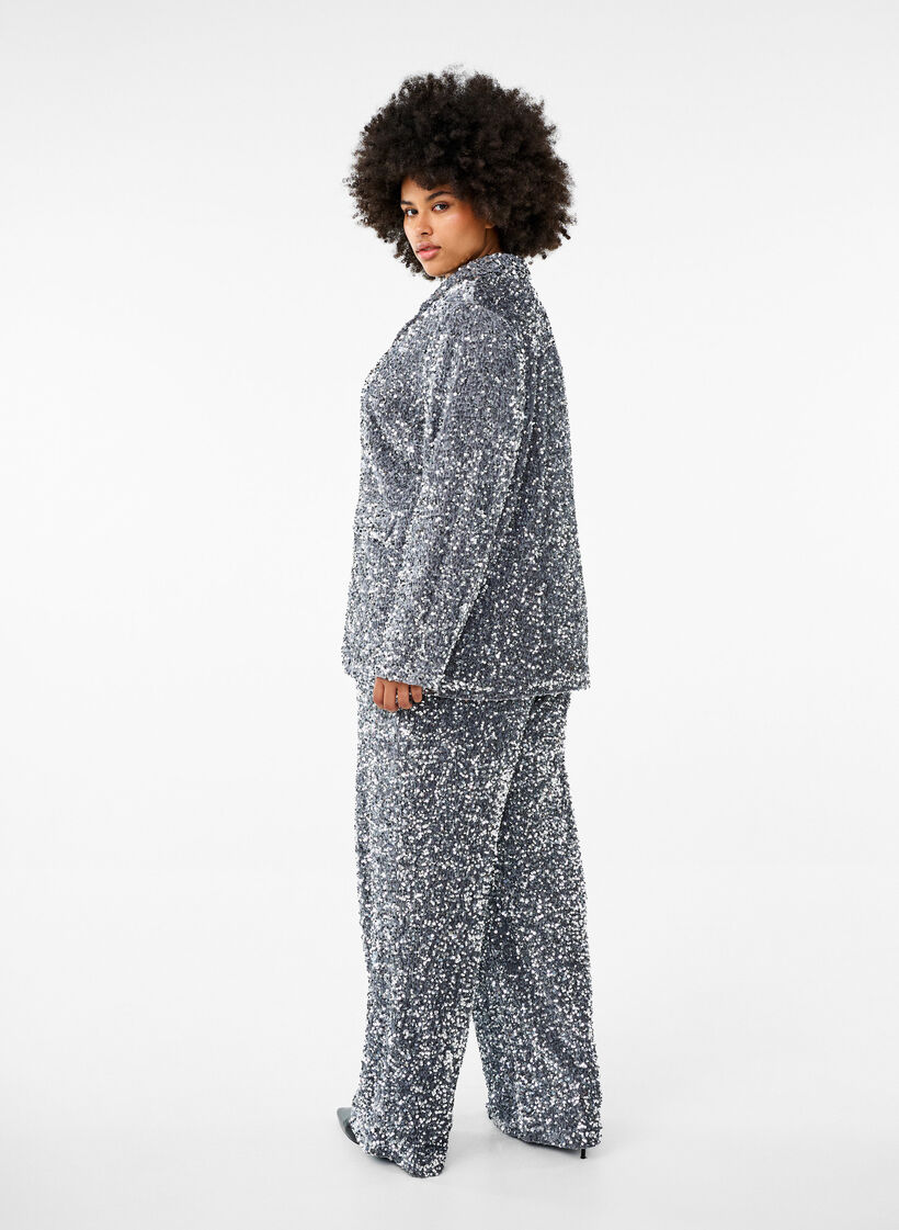 Lockere Paillettenhose mit hohem Taillensitz, Silver, Model image number 1