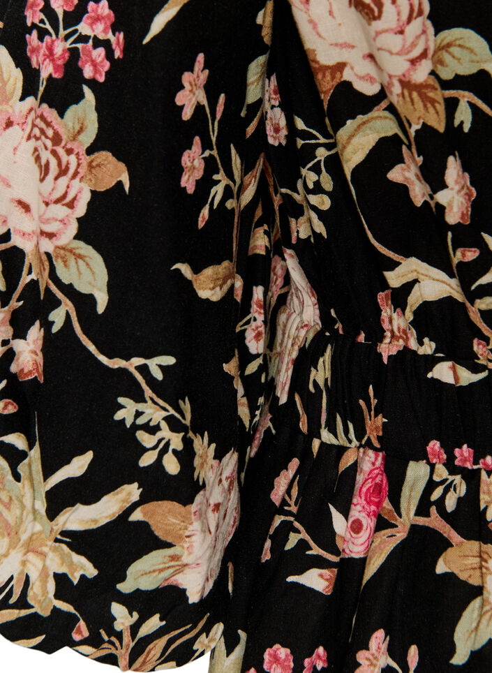 Gebl&uuml;mtes Kleid aus Leinen und Viskose mit Empire-Linie, Schwarz, Packshot image number 3