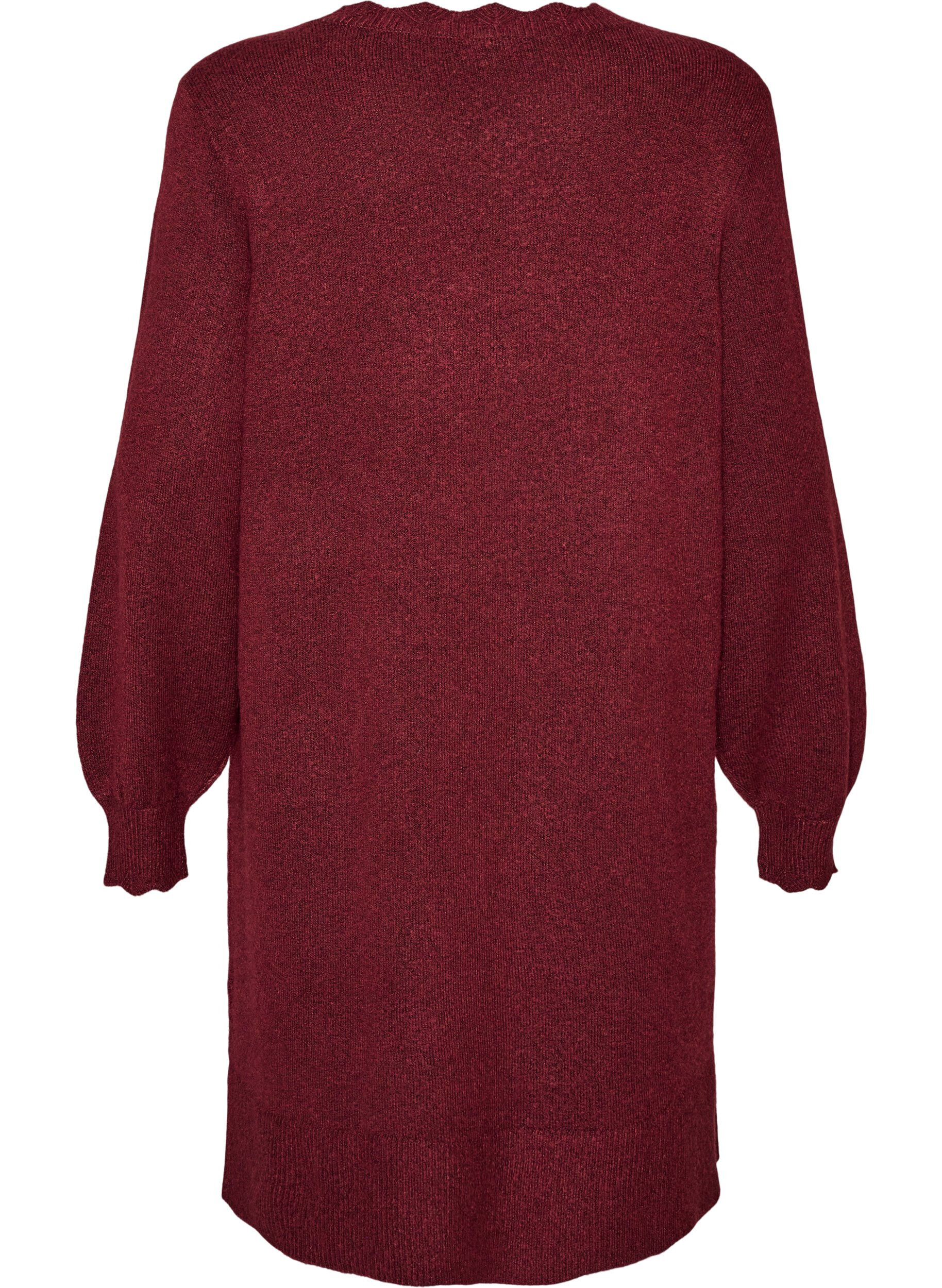 ZizziGestricktes Minikleid mit gewelltem Saum und Schlitzen, Rot, Packshot image number 1