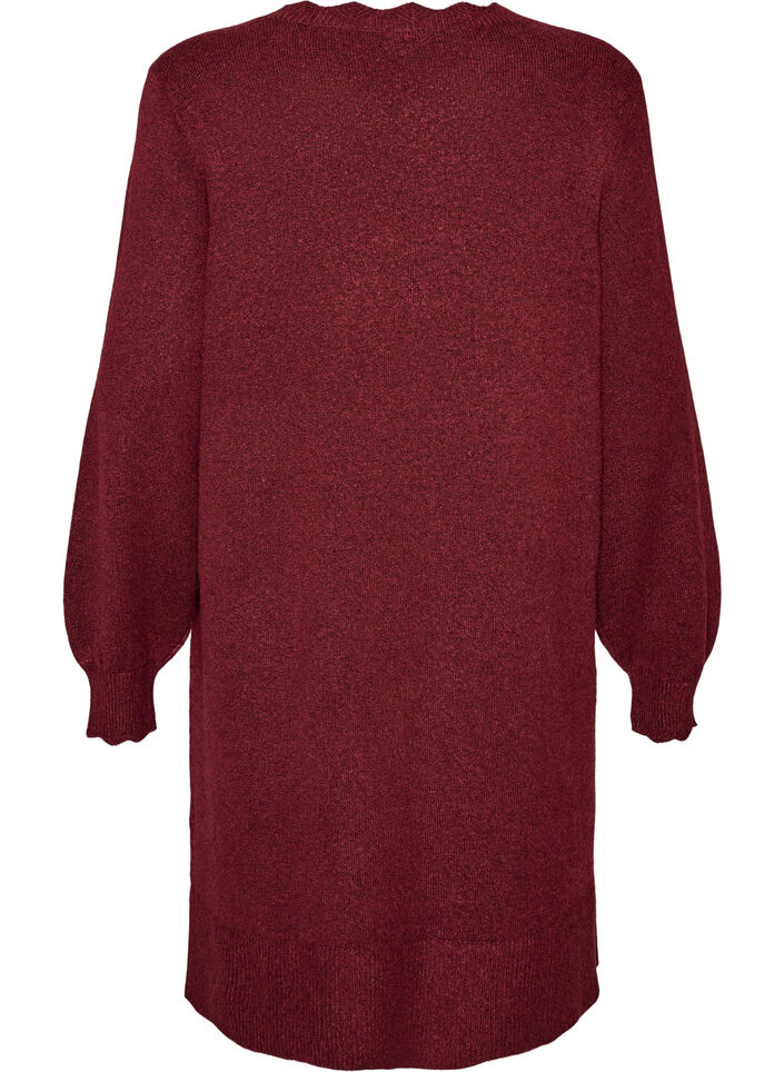 Gestricktes Minikleid mit gewelltem Saum und Schlitzen, Rot, Packshot image number 1