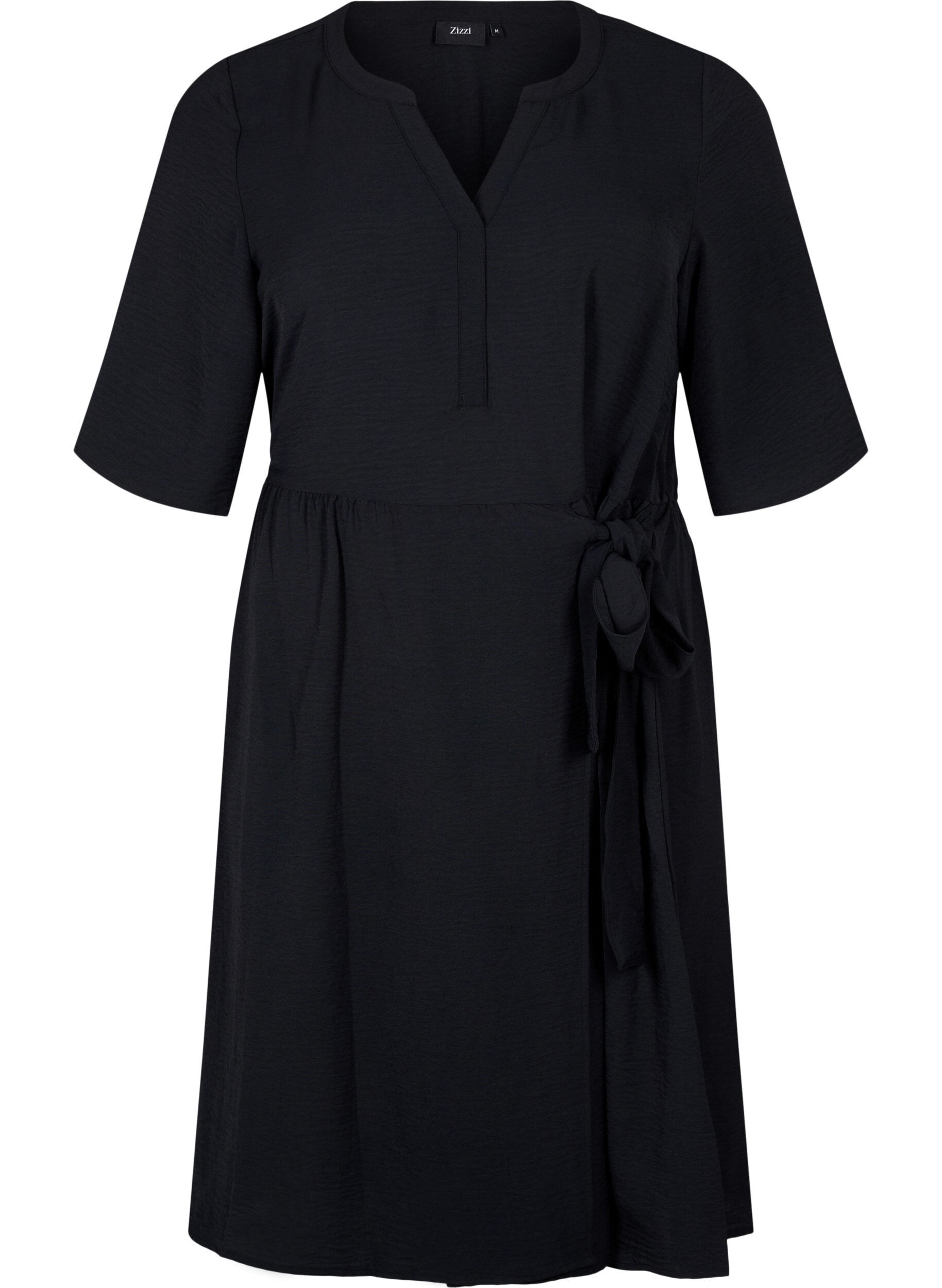 Zizzi Midilanges Kleid mit Bindedetail, Schwarz, Packshot image number 0