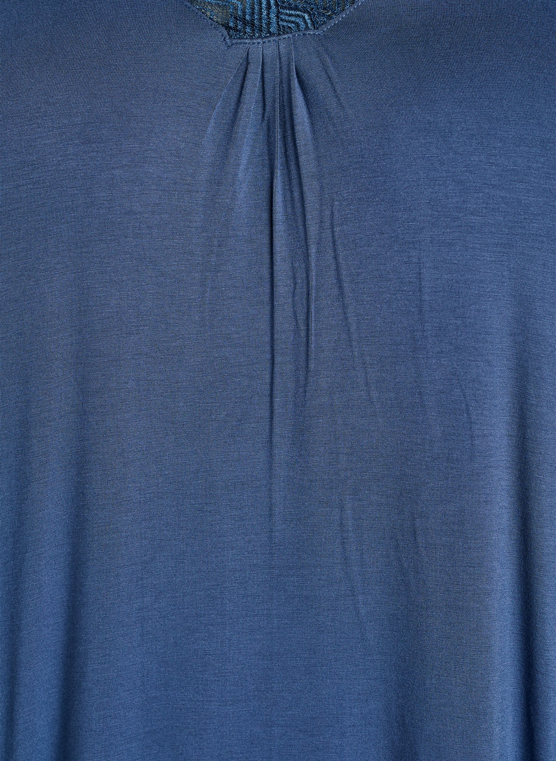 Zizzi Nachthemd aus Viskose mit kurzen &Auml;rmeln und Spitzen, Blau, Packshot image number 2