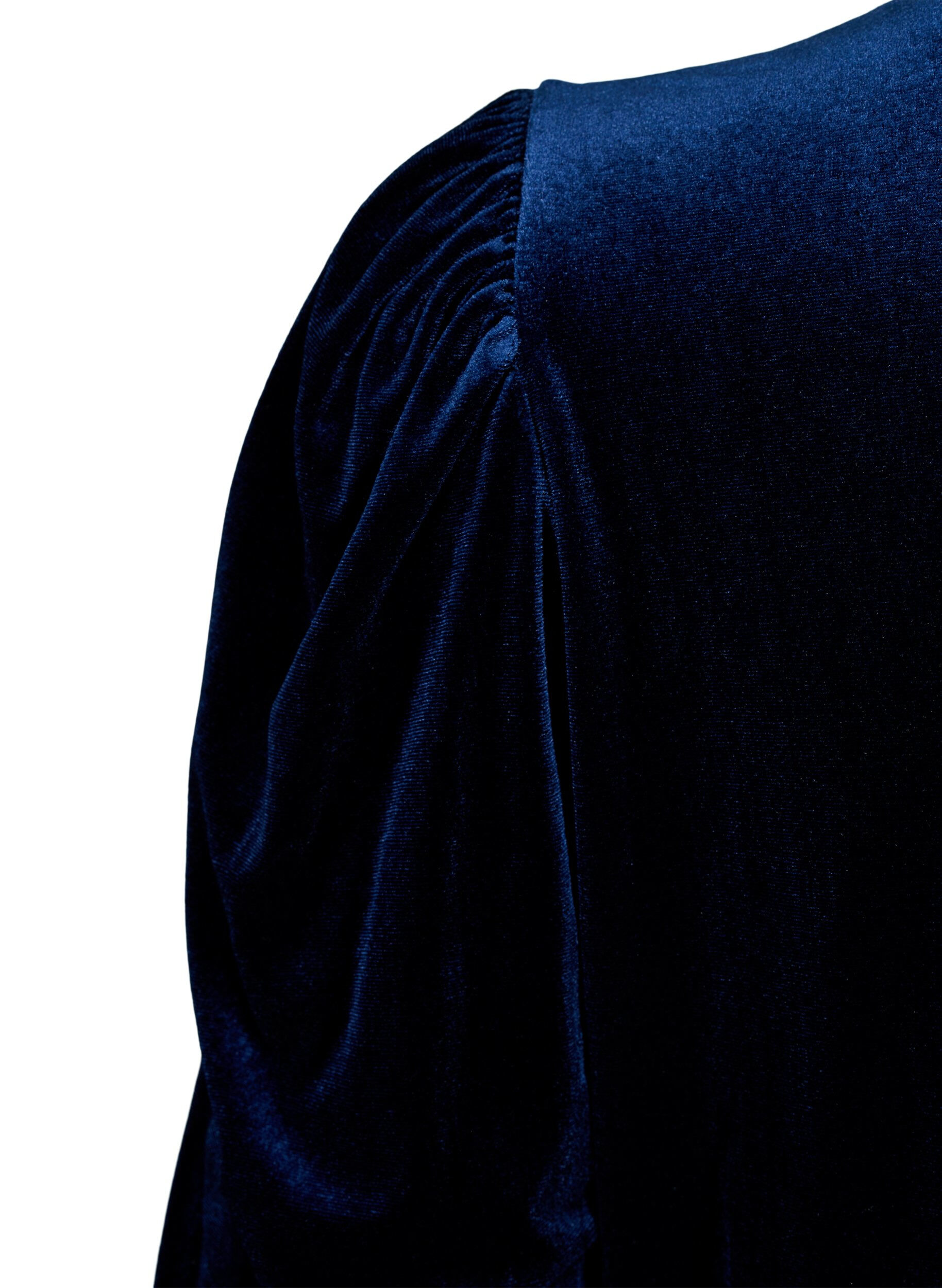 Zizzi Velourskleid mit ger&uuml;schtem Kragen und 3/4-&Auml;rmeln, Navy Blazer, Packshot image number 3