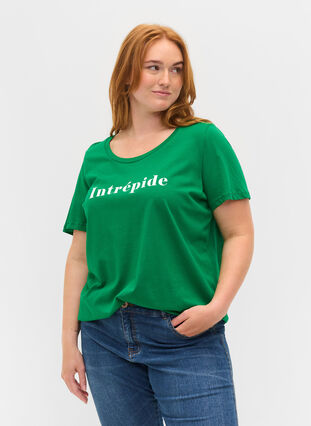Kurzärmeliges Baumwoll-T-Shirt mit Textdruck, Jolly Green, Model image number 0