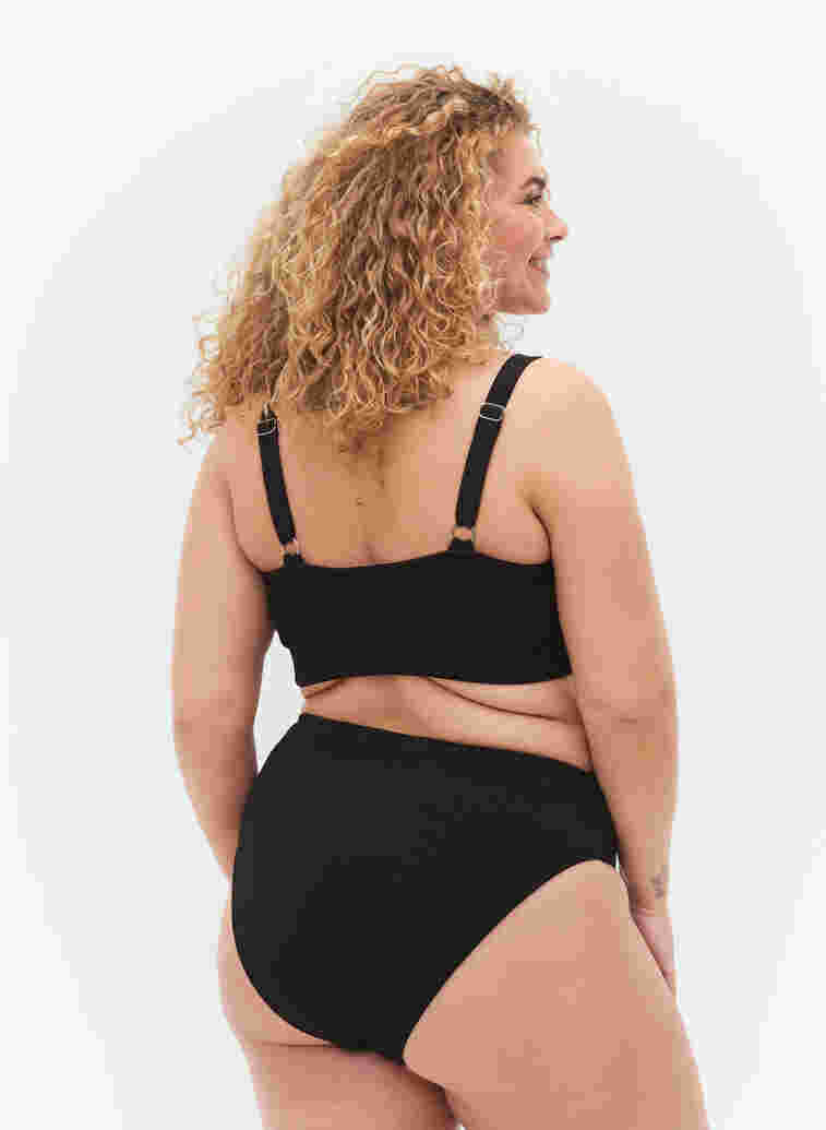 Hochtaillierte Bikini-Hose mit Crêpe-Struktur, Black, Model image number 1
