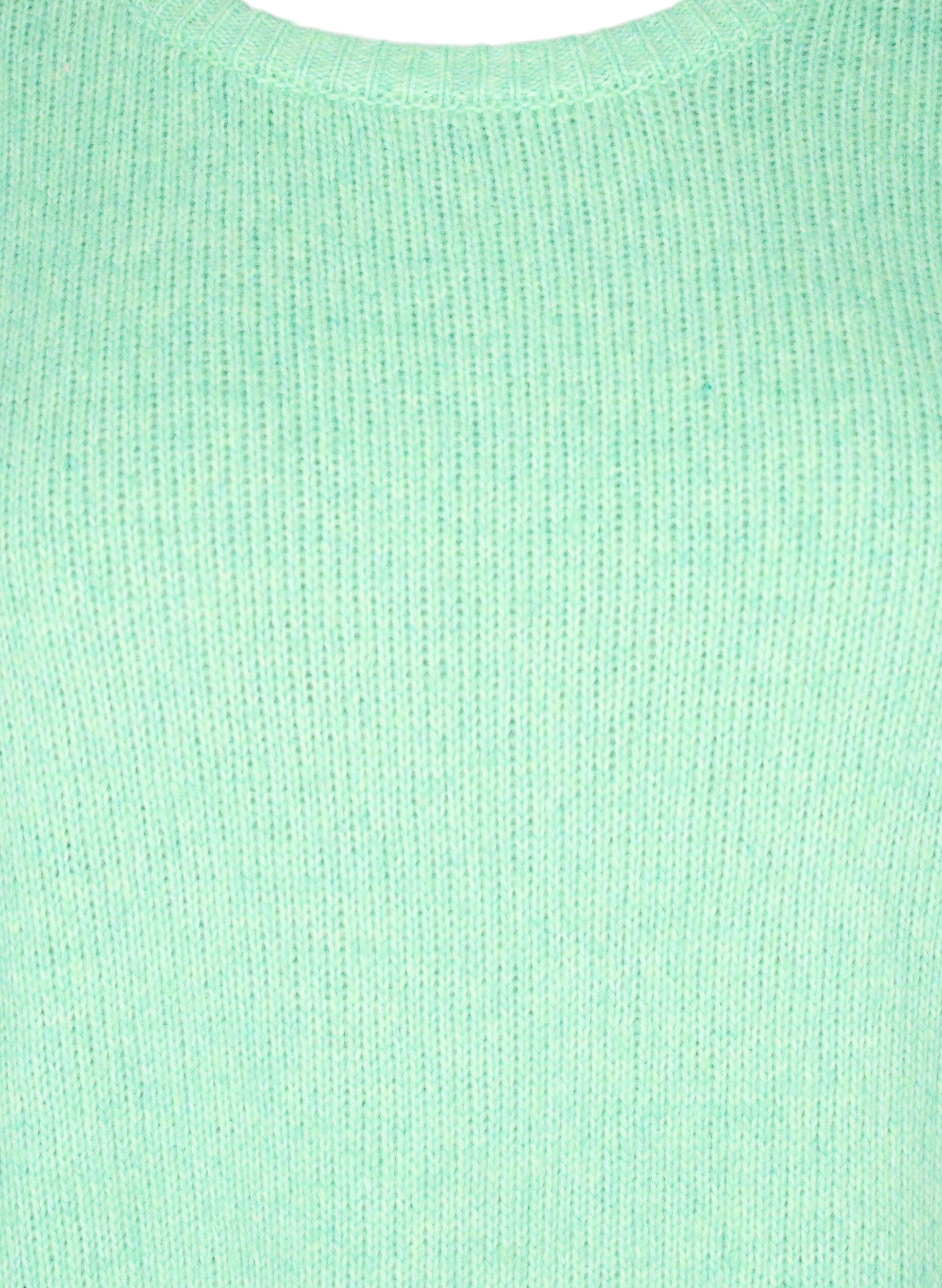 Zizzi Lang&auml;rmliger Strickpullover mit Wollanteil und Rundhalsausschnitt, Light G. Green Mel., Packshot image number 2
