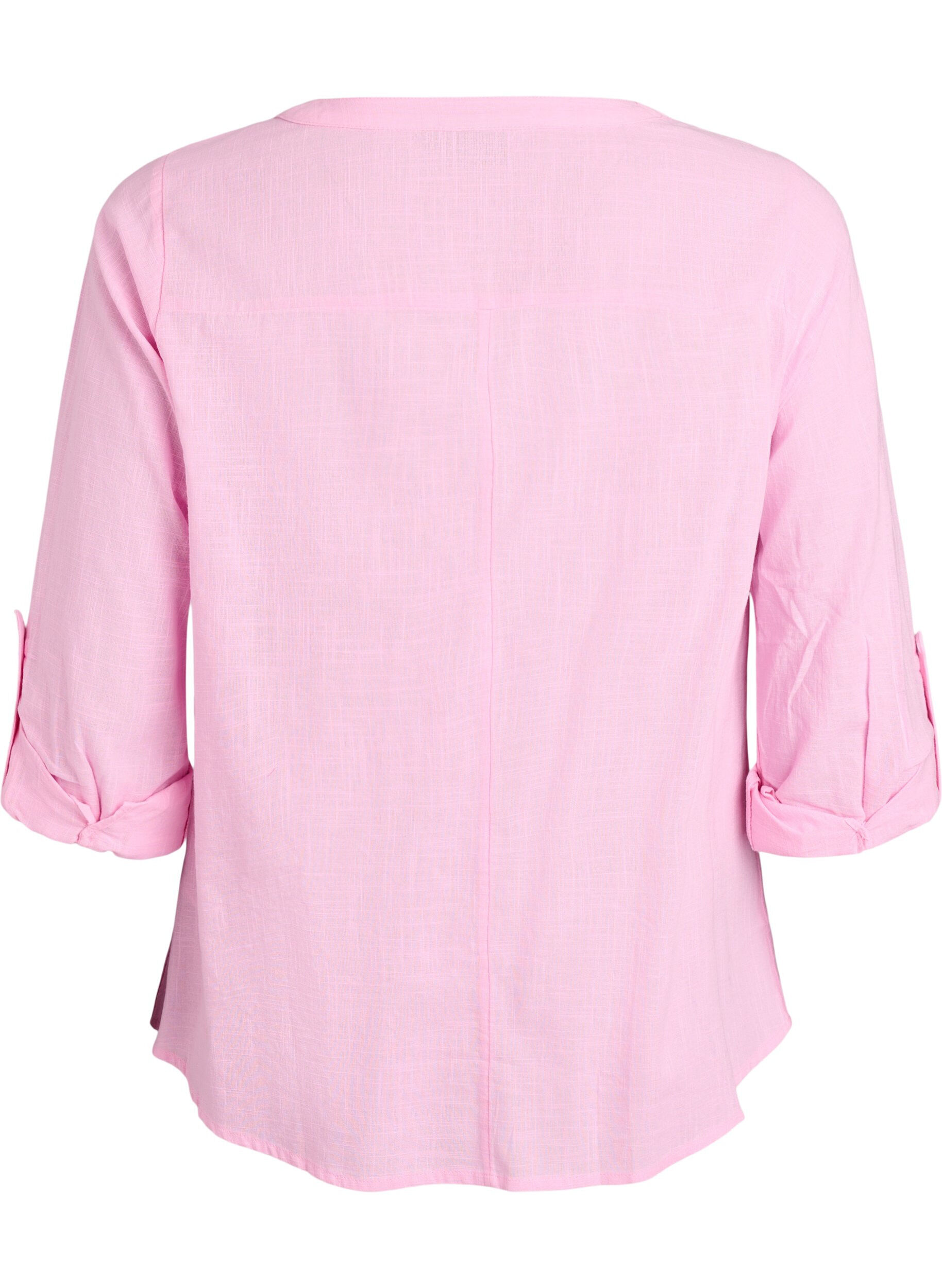Zizzi Hemdbluse aus Baumwolle mit V-Ausschnitt, Pink, Packshot image number 1