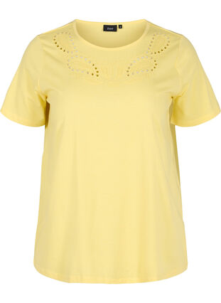 T-Shirt mit Lochstickerei und kurzen Ärmeln, Goldfinch Mel., Packshot image number 0