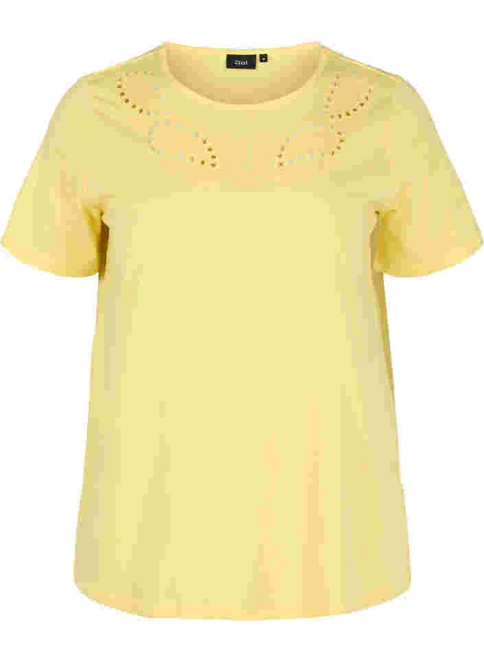 T-Shirt mit Lochstickerei und kurzen Ärmeln, Goldfinch Mel., Packshot image number 0