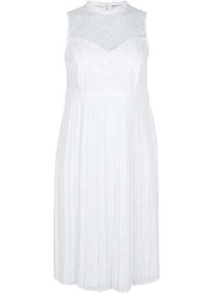 Ärmelloses Brautkleid mit Spitze und Plissé, Star White, Packshot image number 0