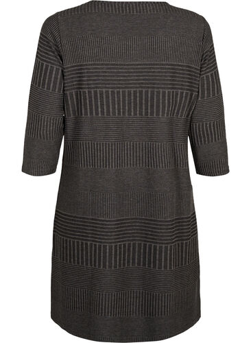 Kleid mit 3/4-Ärmeln und Streifenmuster, Dark Grey Mélange, Packshot image number 1