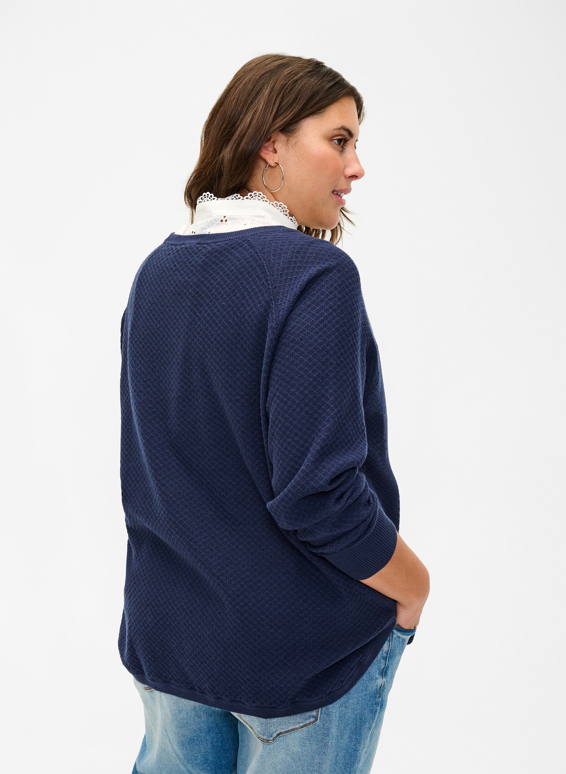 Zizzi Pullover aus Bio-Baumwolle mit Strukturmuster, Navy Blazer, Model image number 1