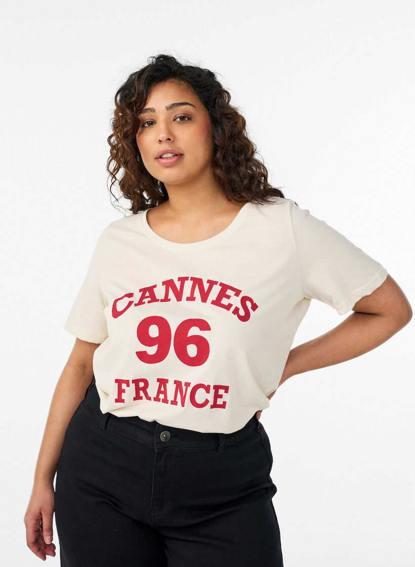 T-Shirt mit Print, Vanille, Model image number 0