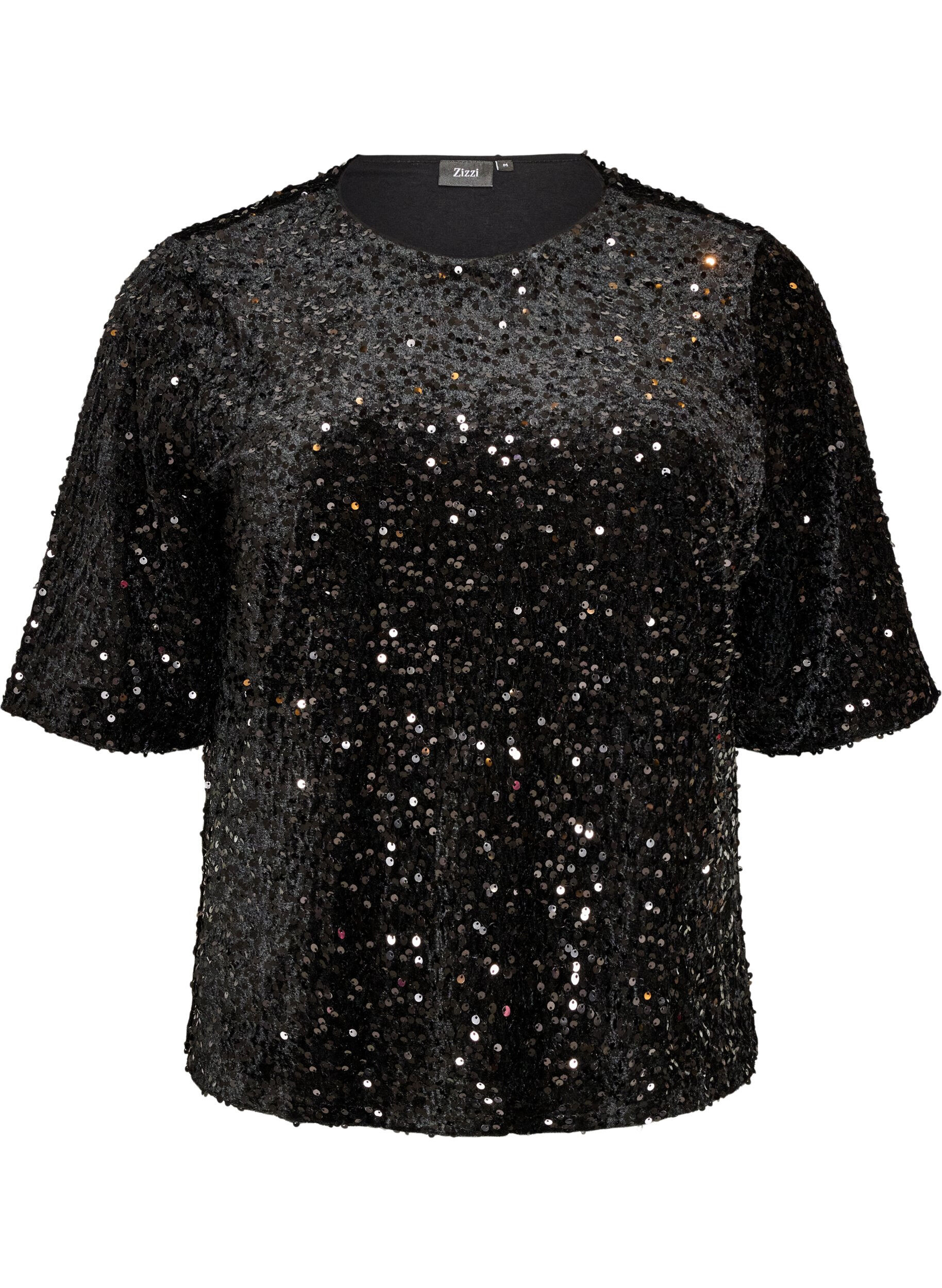 Bluse mit Pailletten und ellenbogenlangen &Auml;rmeln
