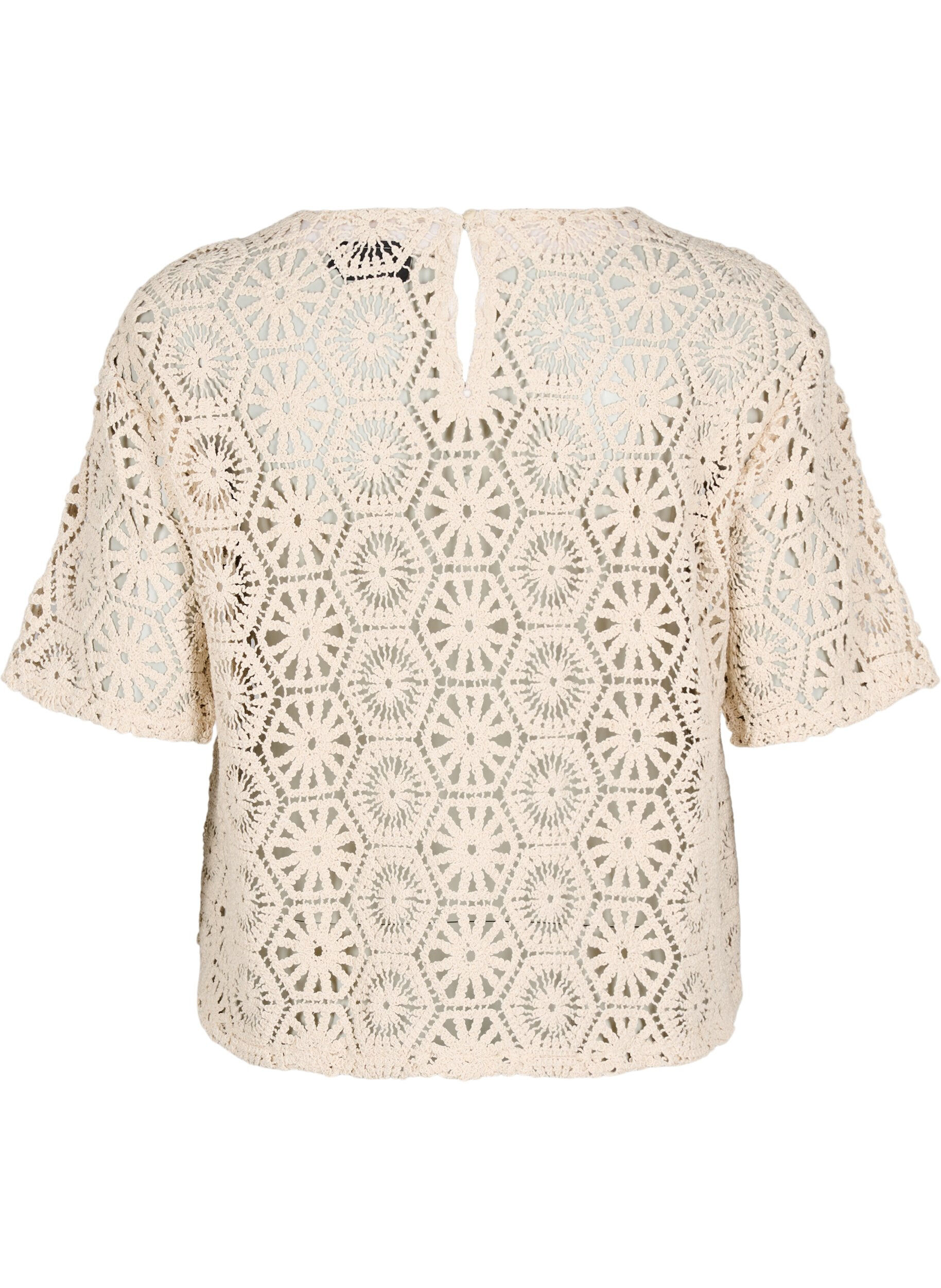 Zizzi H&auml;kelbluse mit kurzen &Auml;rmeln, Beige, Packshot image number 1