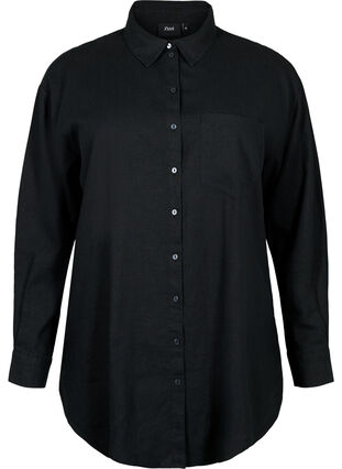 Langes Hemd aus Leinen-Viskose-Mischung, Black, Packshot image number 0