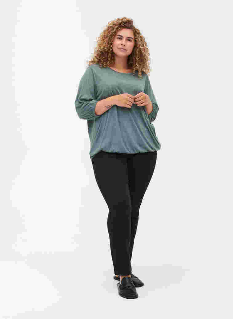 Einfarbige Bluse mit 3/4-Ärmel, Balsam Green Mel, Model image number 2