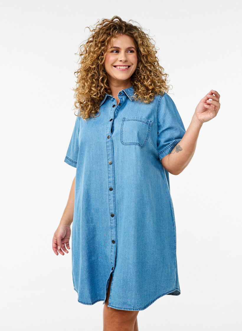 Jeanskleid aus Denim mit kurzen &Auml;rmeln, Blau, Model image number 0