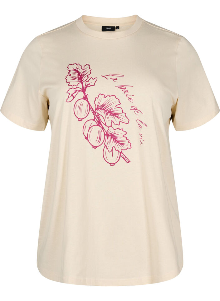 T-Shirt aus Baumwolle mit Print, Beige, Packshot image number 0