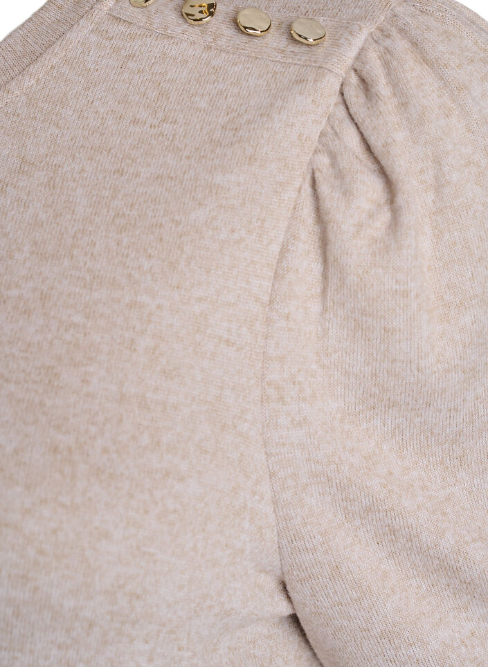 Bluse mit Knopfdetail und kurzen Puff&auml;rmeln, Beige, Packshot image number 3