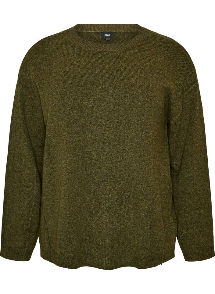 Lockerer Strickpullover mit Kontrastn&auml;hten, Gr&uuml;n, Packshot image number 0