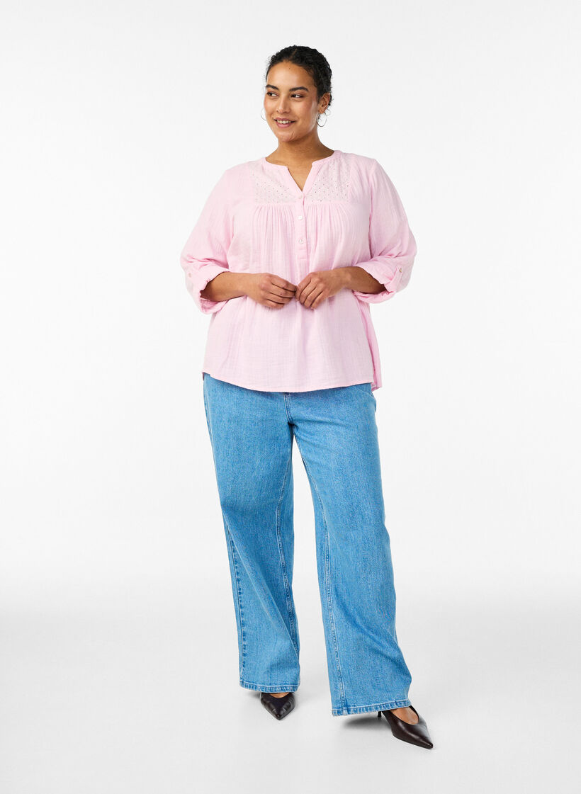 Bluse aus Baumwollmusselin mit Lochstickerei, Rot, Model image number 1